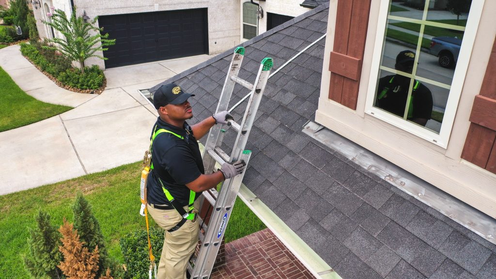 A critter control technician inspecting a home for animal dmage